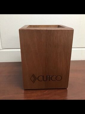 Cutco Oak Wooden Square Utensil Holder Caddy Box 4"x 4"x 5"